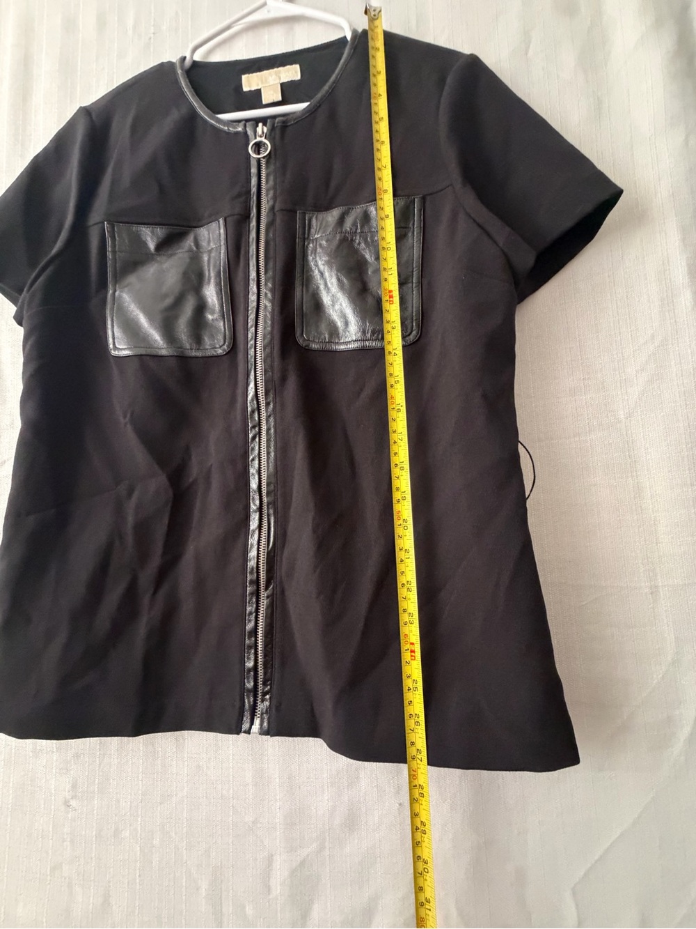 Michael Kors Size 14 Black Zip Front Faux Leather Pocket Top Excellent (A643) - Picture 9 of 14